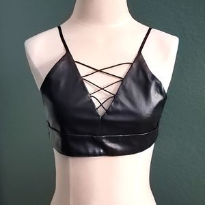 Pleather latex goth triangle crop top dominatrix